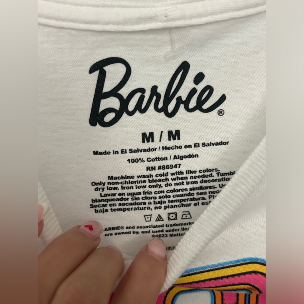 Barbie White Tee with Pink, Yellow, Blue, Black and Orange Graphic - Picture 3 of 3